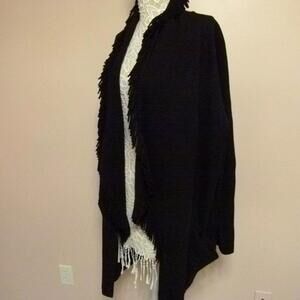 Andrea Jovine long fringe black wool cardigan ROOMY M